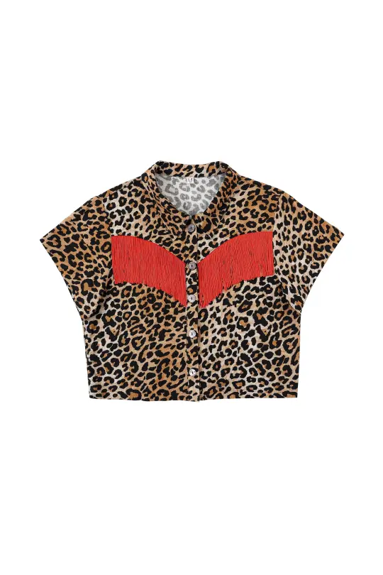 Soft Linen Fringe Blouse Leopard