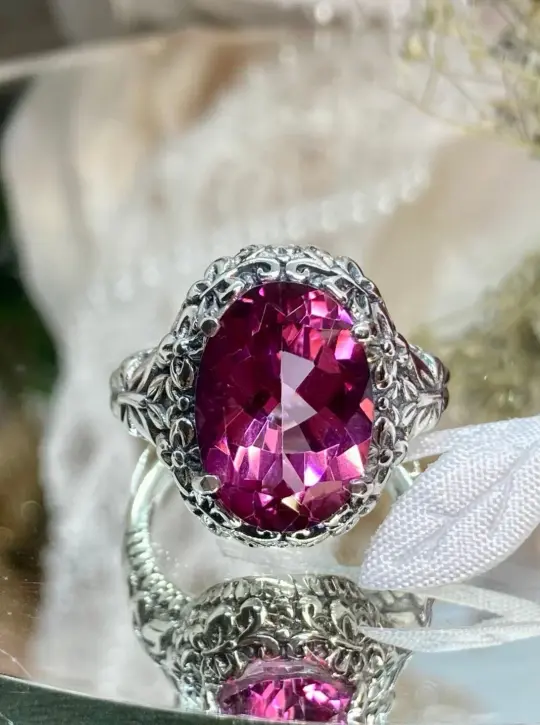 Natural Pink Topaz Butterfly Ring, Size 6, Oval Gemstone, Art Nouveau Vintage Ring, D79