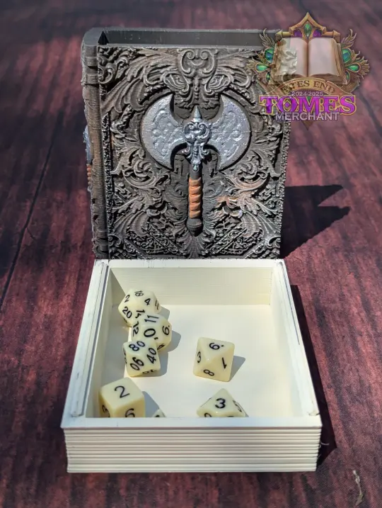 Barbarian 3D Printed RPG Spell Book Tome: RPG Dice Tray, Tokens, & Card Storage