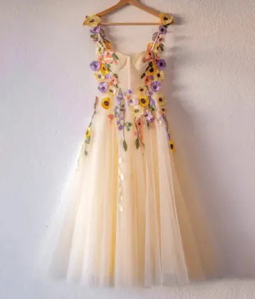 Bright Pastel Yellow Homecoming Dress ,A-Line Spaghetti Straps Applique Corset Pretty Summer Dress RS1004