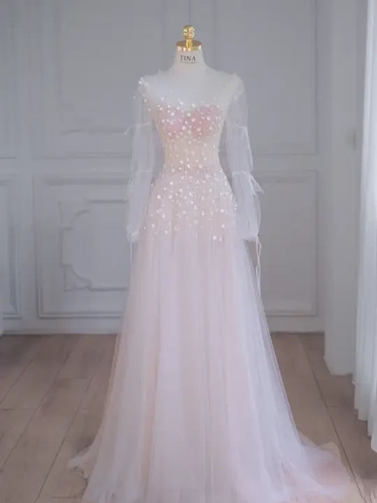 Pink gradient waist slim fantasy long dress ball gown bridal gown R5851