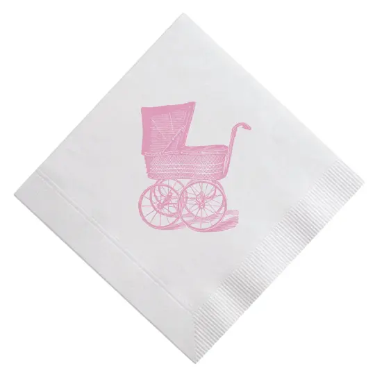 Pink Vintage Carriage / Pram Flat Printed Cocktail Napkins, Set of 20