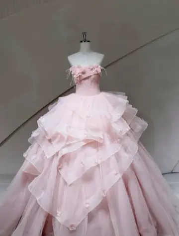 Charming Blush Pink Ball Gown Strapless Applique Corset Maxi Quinceanera Dress RS566