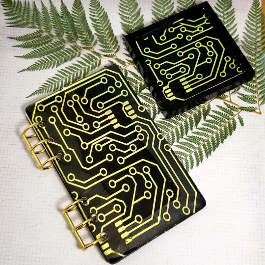 Custom Circuit Board Notebook and Coaster Set