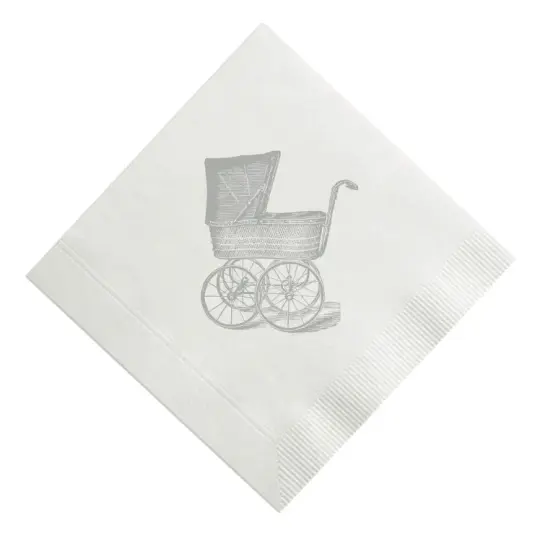 Grey Vintage Carriage / Pram Flat Printed Cocktail Napkins, Set of 20