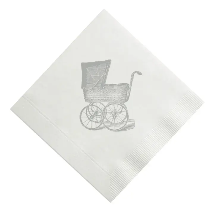 Grey Vintage Carriage / Pram Flat Printed Cocktail Napkins, Set of 20