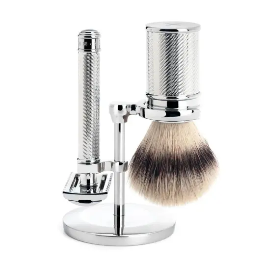 MÜHLE TRADITIONAL 3 Pc. Shaving Set, Silvertip Fibre® Brush & Safety Razor, Chrome-Plated Metal, Open Comb