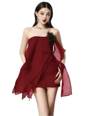 Red tube top slim waist hip skirt homecoming dress R4487