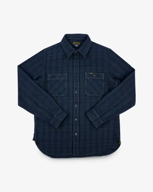 Ultra Heavy Flannel Tartan Check Work Shirt - Green Overdyed Black