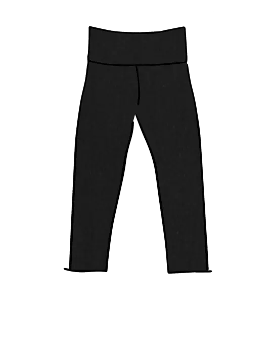 High Rise 3/4 Length Leggings Plain Black