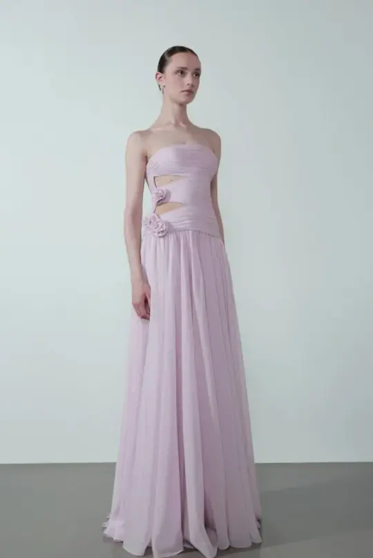 Dreamy Strapless Applique Prom Gown Lavender Women's Maxi Evening Dress Ball Gown RS2835