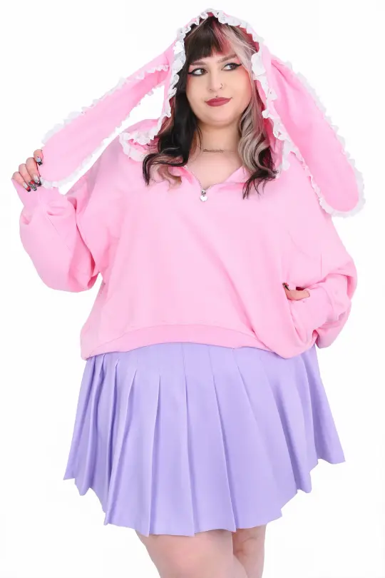 Clover Bunny Ear Hoodie - Pink