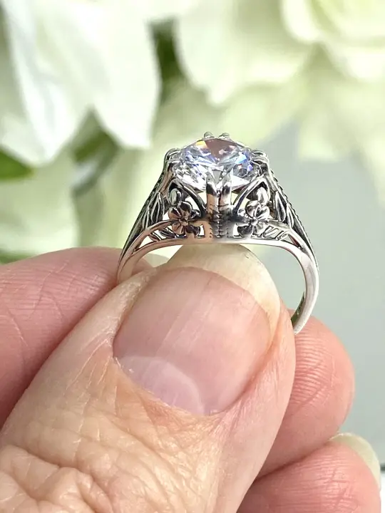 White CZ Ring, Size 6.5, Deco 2Fleur, Victorian Revival Jewelry #D159 - Ready to Ship