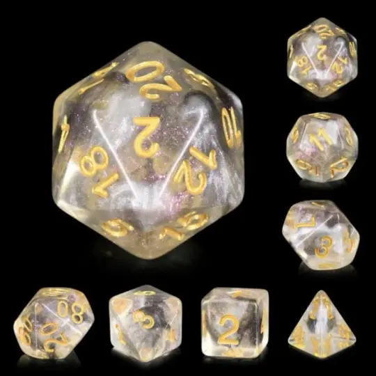 Haze Dice Set. White and black smoke in glittering resin