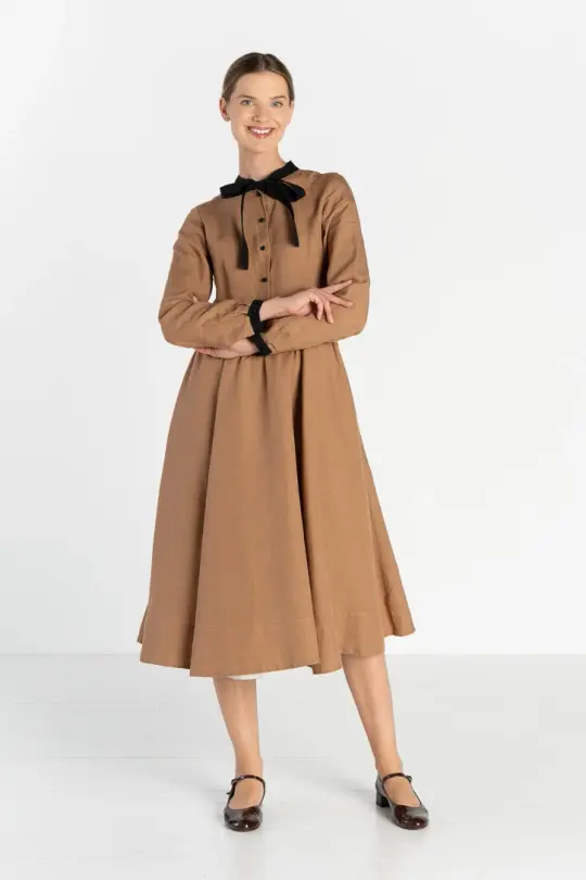 Jasmine – Bow Tie Collar Linen Midi Dress