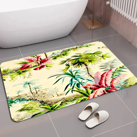 Vintage MCM Tropical Print Bathroom Shower Mat