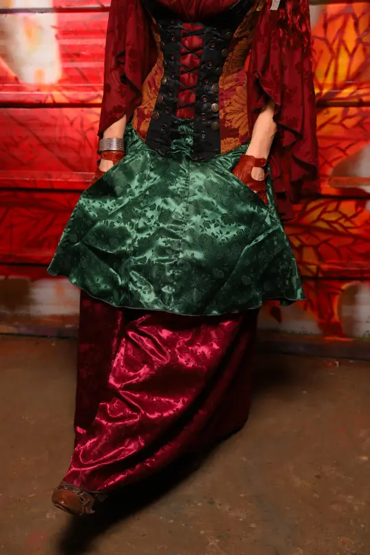 Apron Skirt in Emerald Rose Satin - The Sensual Solstice Collection