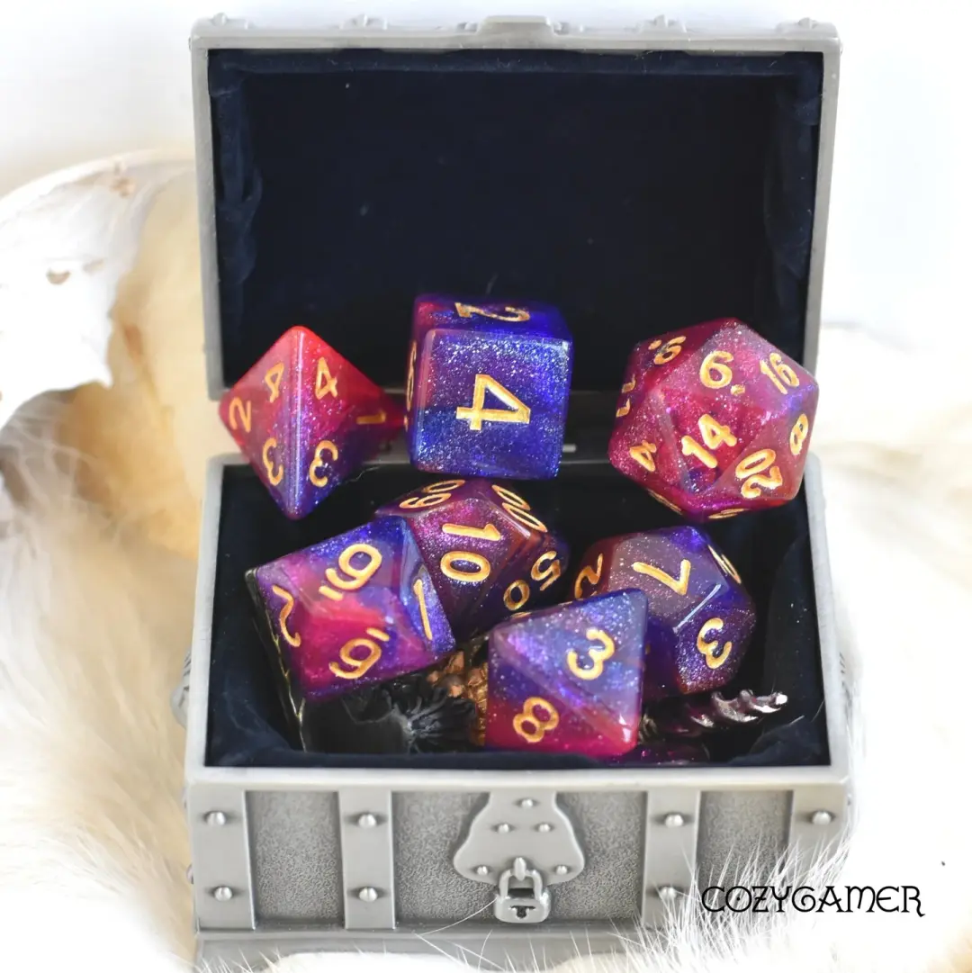 Cosmos Dice Set – 7-Piece Acrylic Clear Shimmer Glitter TTRPG Dice