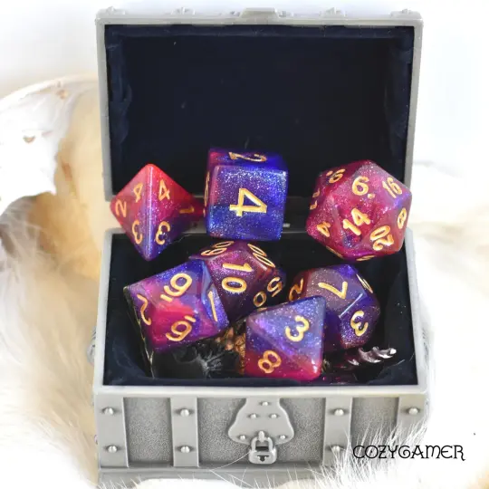 Cosmos Dice Set – 7-Piece Acrylic Clear Shimmer Glitter TTRPG Dice