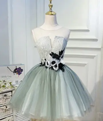 Charming Green Homecoming Dress , Handmade Floral Corset Mini Birthday Dress RS1436