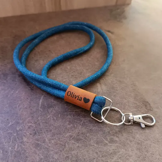 Denim & Leather Lanyard | Custom Engraved EDC Keychain