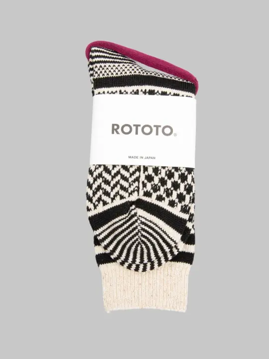 ROTOTO Multi Jacquard Crew Socks Ivory/Black