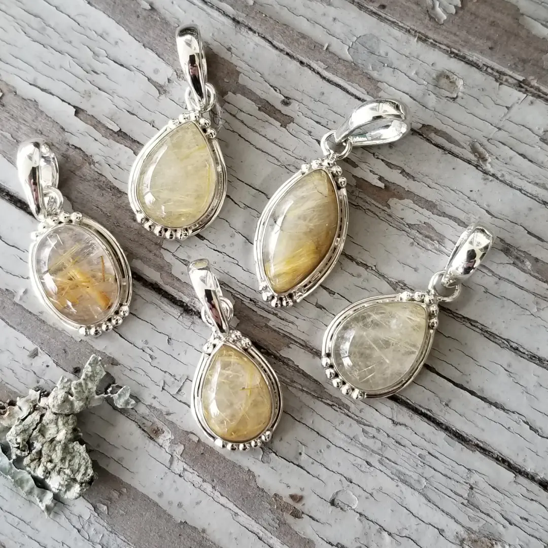 Sweet Simplicity - Golden Rutile Quartz Pendant in Sterling