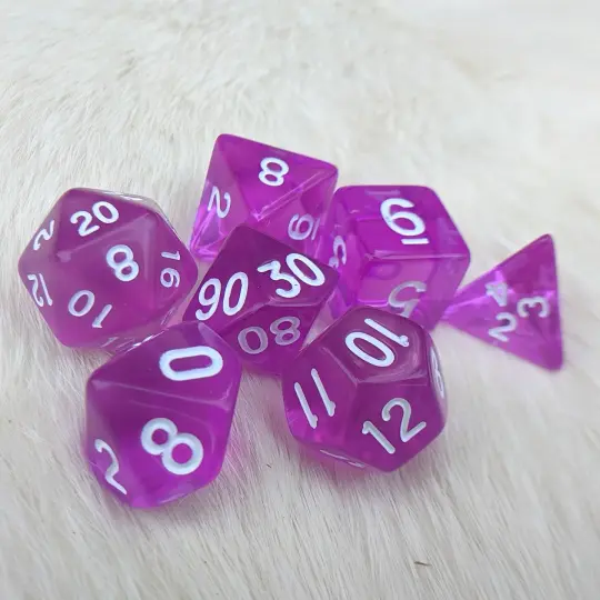 Grape Dice Set – 7-Piece Clear Purple Acrylic DnD Dice