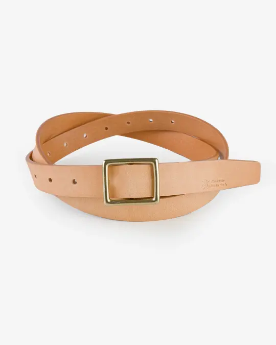 OGL Square Brass ‘Prongless’ Buckle Leather Belt - Natural