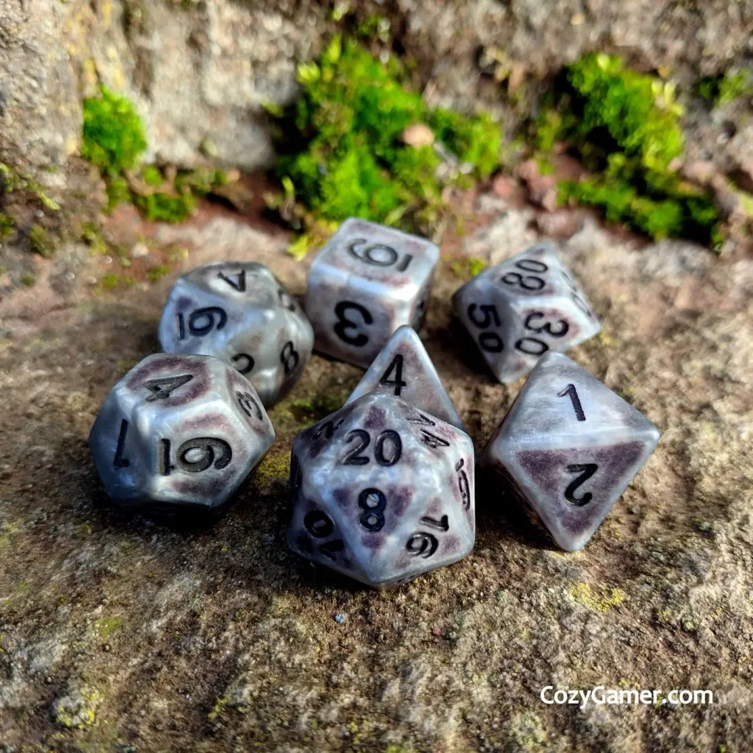 Ancient Gray Dice Set – Matte Gray Resin with Black Font