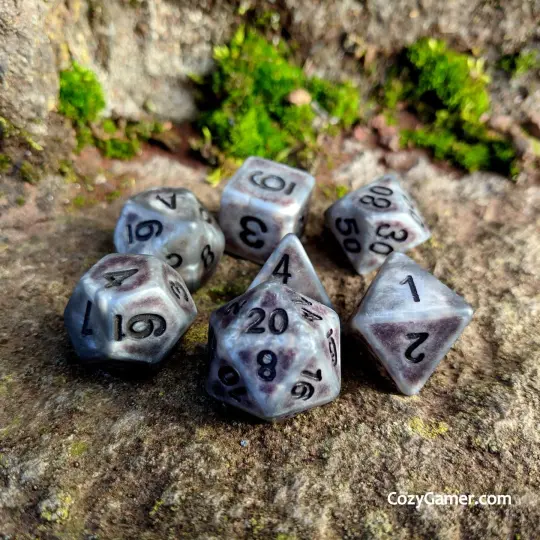 Ancient Gray Dice Set – Matte Gray Resin with Black Font