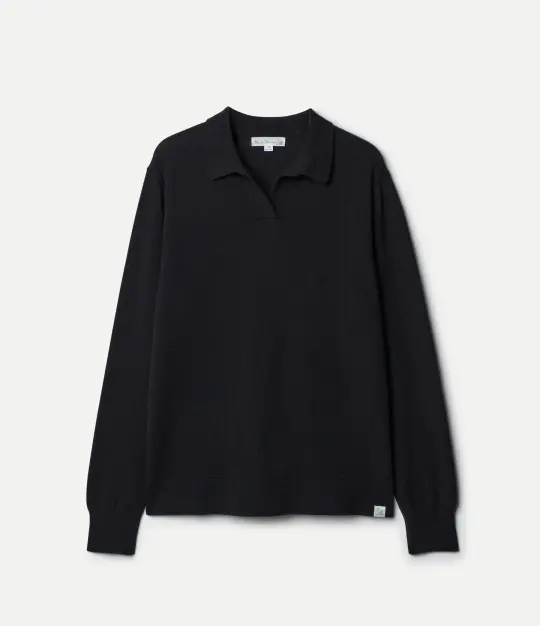 Merino Wool-Cashmere-Silk Long Sleeve Polo Shirt