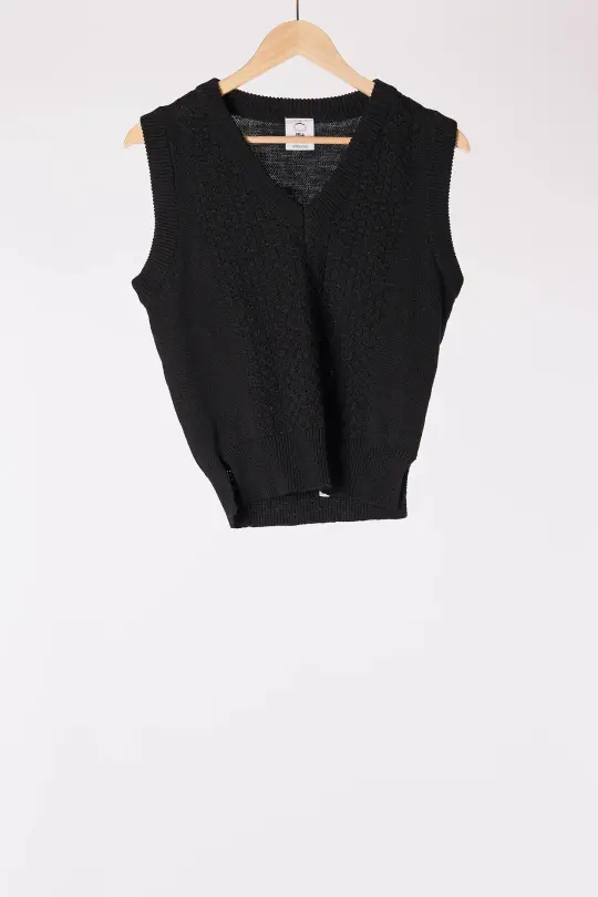 Elaine Vest, Linen Blend, Black Pansy