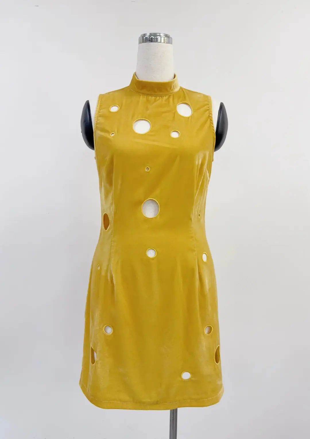 SAMPLE #407 - S/M Velveeta Mock Neck Mini Dress - Yellow