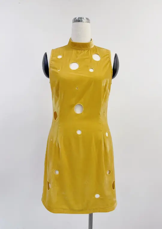 SAMPLE #407 - S/M Velveeta Mock Neck Mini Dress - Yellow