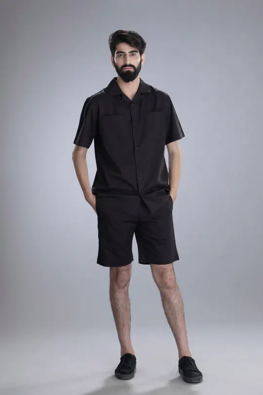 Labrinth Black Short Sleeve Notch Collar