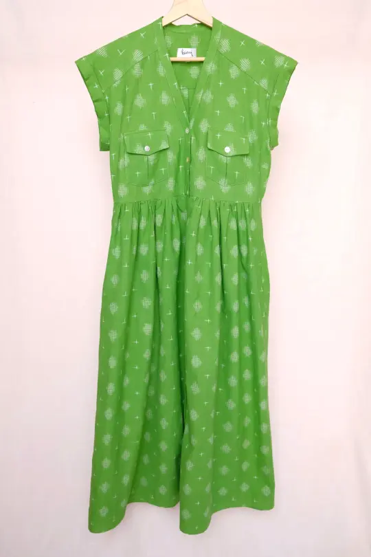 NEVA dress in the apple green ikat fabric- S, M, XL