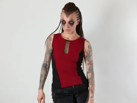 KA-6S Red sleeveless top with mesh