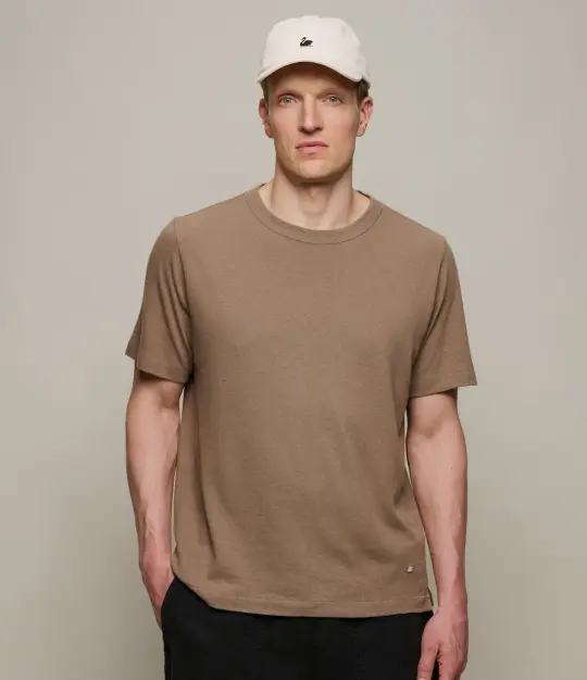 Linen-Cotton Relaxed Fit  T-Shirt With Side Slit