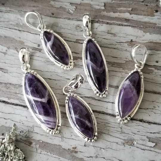 Sweet Simplicity - Chevron Amethyst Pendants in Sterling Silver