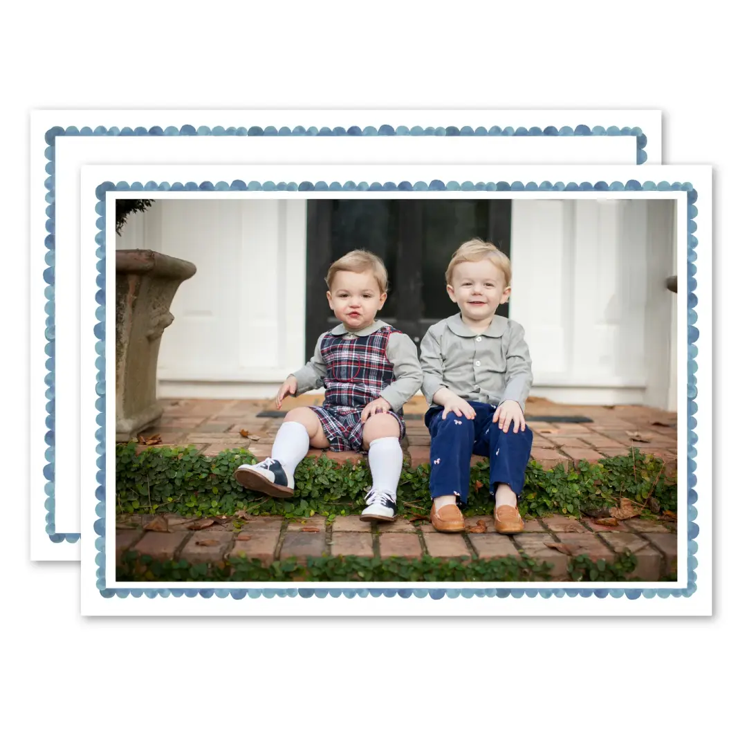 Blue Scalloped Watercolor Holiday Card