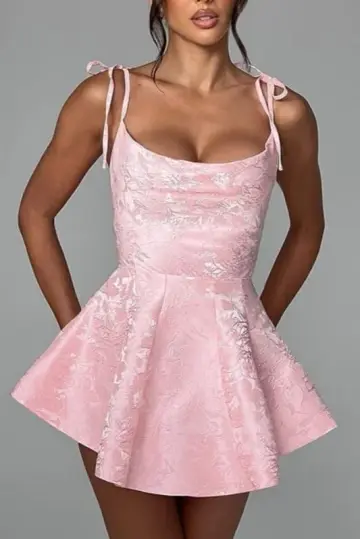 Pink A-Line Spaghetti Straps Embroidery Bodycon Mini Party Dress Homecoming Dress RS370