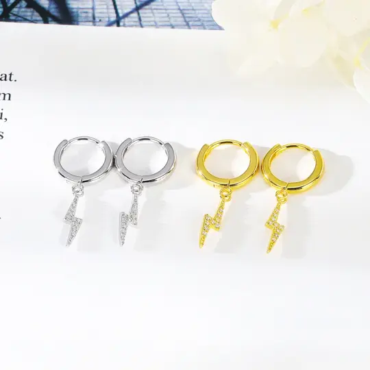 Lightning Bolt Hoop Earrings in Cubic Zirconia (925 Silver)