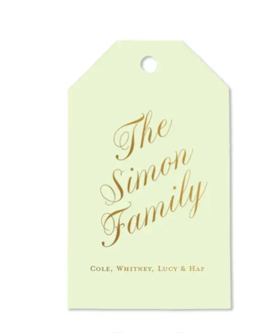 Custom Mint and Gold Script Family Luggage Foil Gift Tag