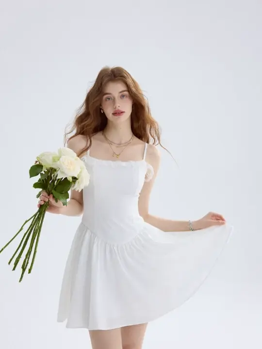 Mermaid Dream White Dress French Suspender Skirt Holiday Wear Short Skirt Skirt Women Summer R3427
