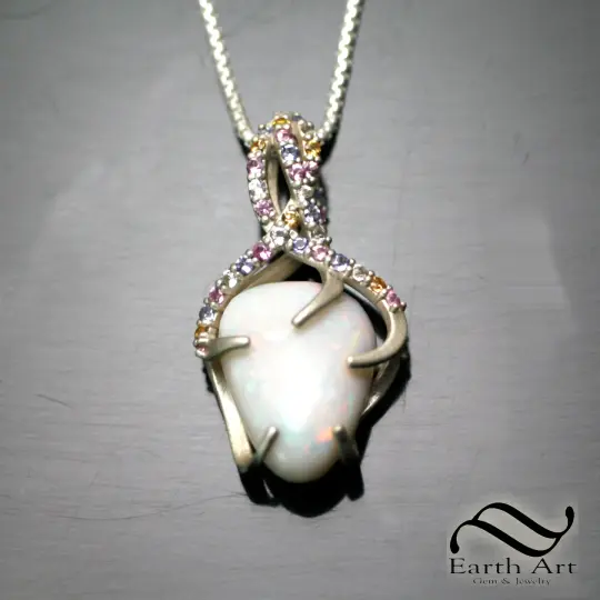 White Australian opal in Sterling with sapphires