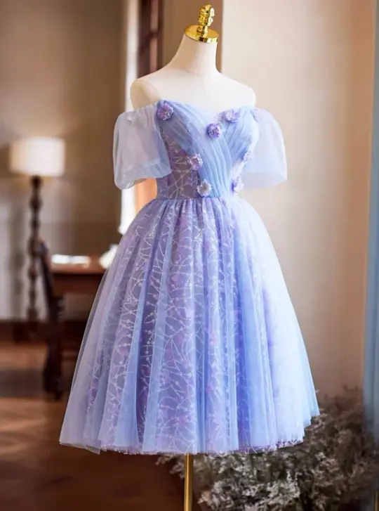 Charming Purple Homecoming Dress ,A-Line Bateau Applique Corset Short Prom Dress RS817