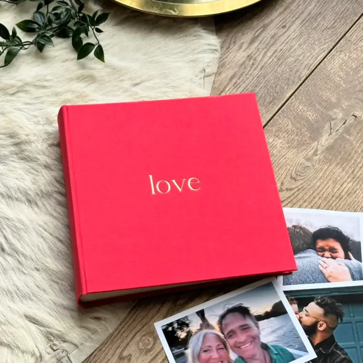 Red ‘Love’ Photo Album – Hand-Bound Couples Keepsake in Gold Foil