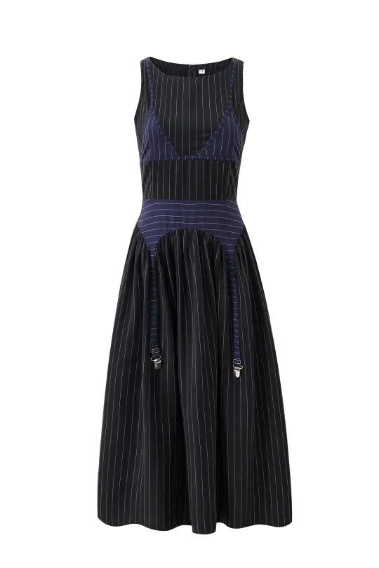 Bikini Bod Garter Dress Tencel Stripe Black/Navy