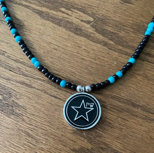Beaded Necklace with Sterling Silver Enameled PW Star Pendant